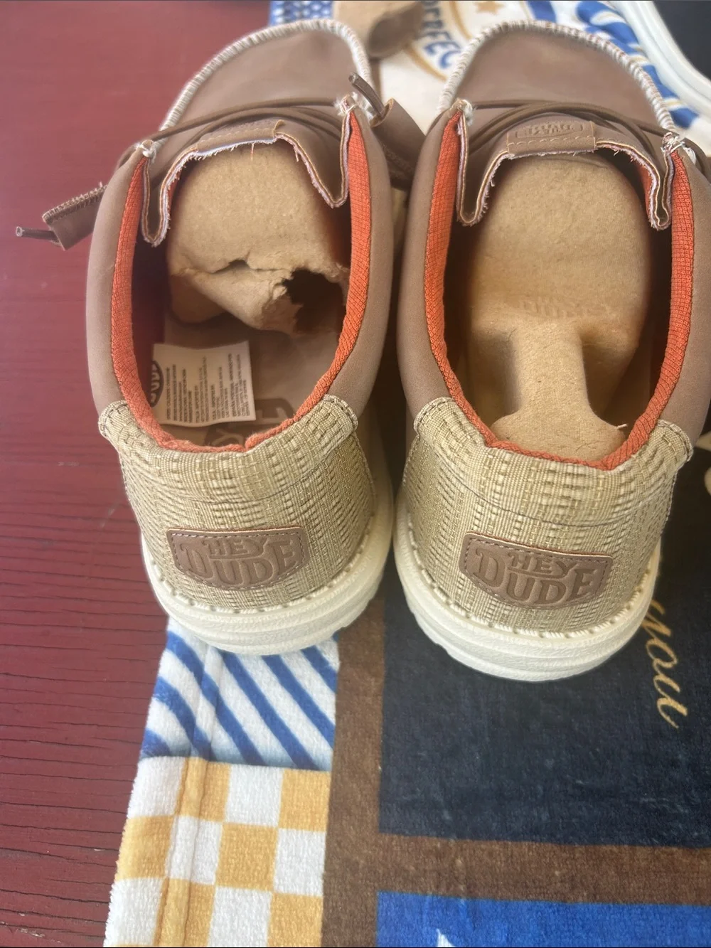 Hey Dude Men's Casual Slip-On Loafers in Brown with Orange Lining
